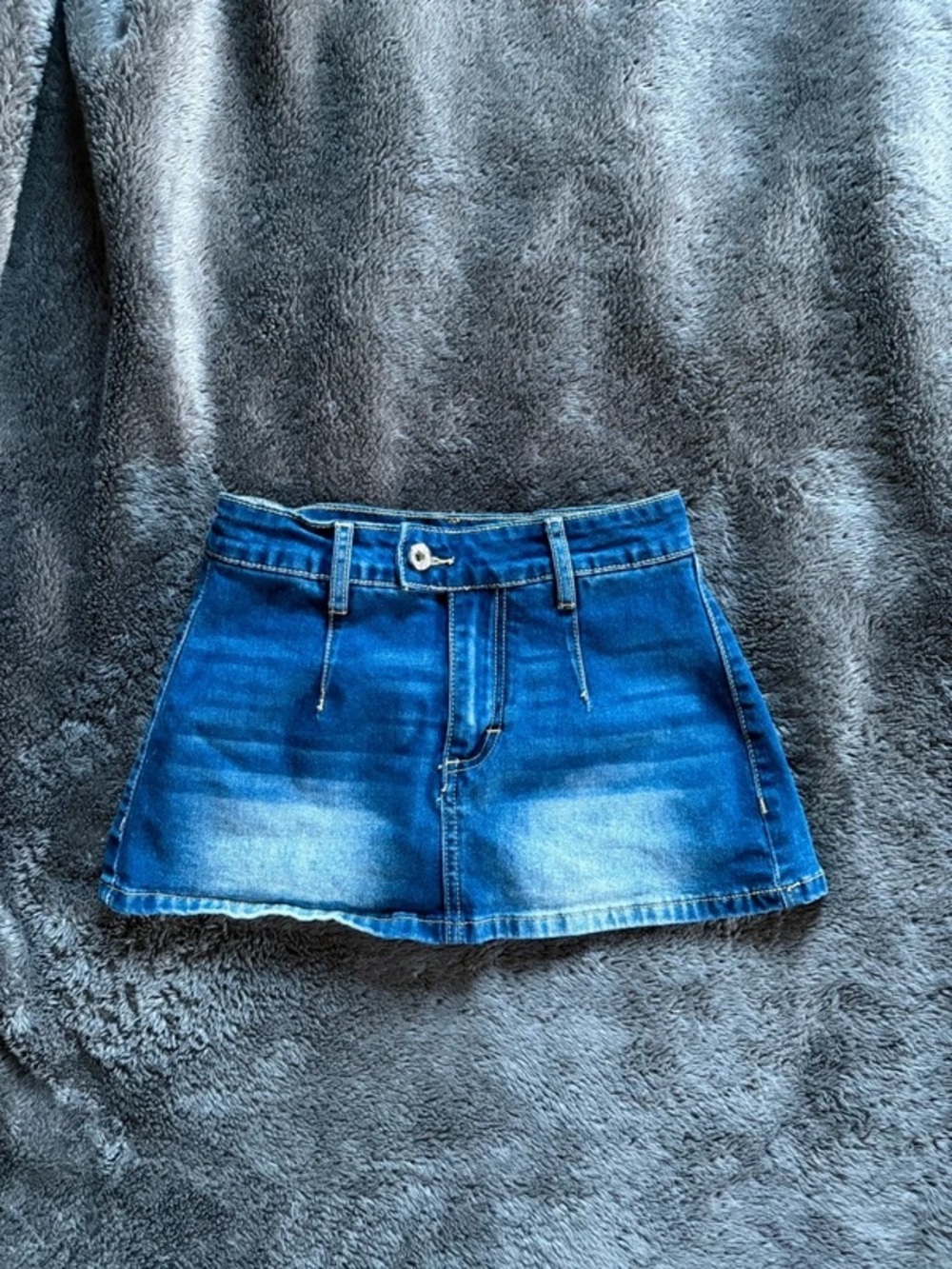 Denim A-Line Mini Skirt in Blue